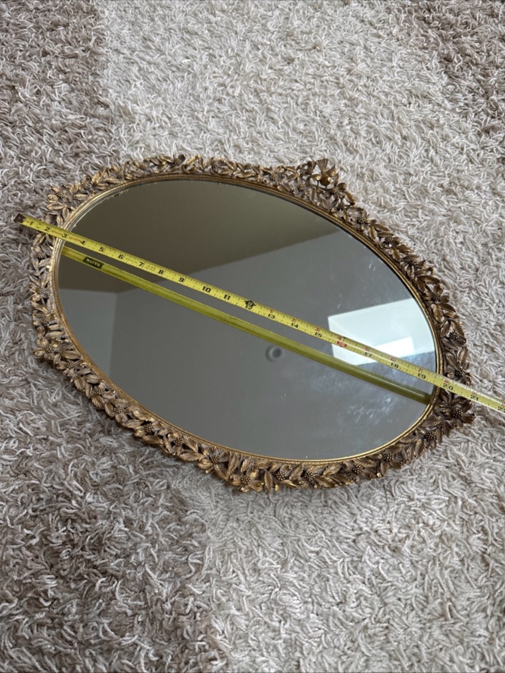 Matson vintage 24k gold vanity tray mirror bird and floral design. Velvet back. - Picture 15 of 16